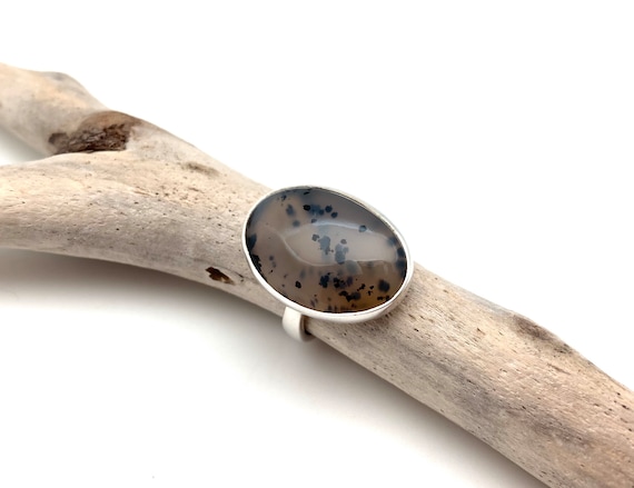 Montana Agate Silver Ring // Silver Agate Adjustable 8 To 9 Ring // Montana Agate Ring // Montana Agate Stone Ring // 925 Sterling Silver