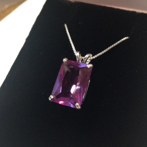 Gorgeous 8ct Emerald Cut Alexandrite Sterling Silver Solitaire Pendant Necklace Color Change Alexandrite Necklace 9ct June Birthstone Gift M