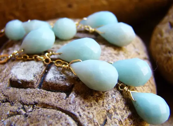 Sale Sky Blue Amazonite Earrings, 14k Gold Fill.  Natural Gemstone, Cascade Dangle Earrings. Beautiful Gift.