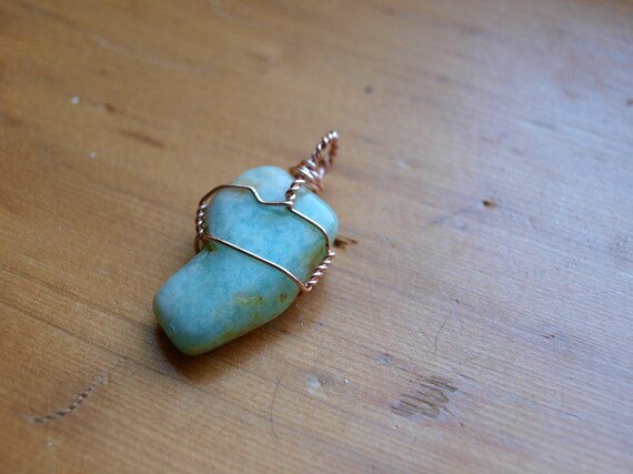 Amazonite (raw) Pendant Wire Wrapped In Rose Copper. Healing Crystal Necklace, Raw Amazonite Jewelry, Crystal Gift