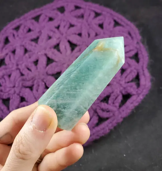 Amazonite Polished Point Healing Stones Generator Tower Crystal Self Standing Green Silver Shimmer Crystal Obelisk