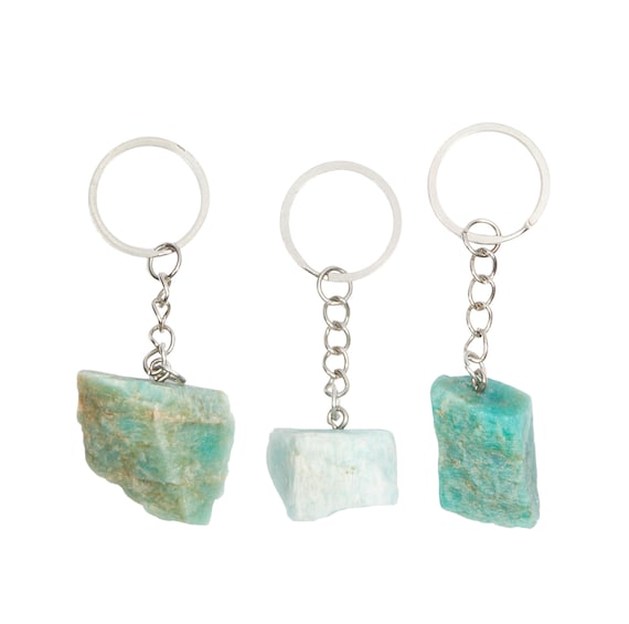 Raw Amazonite Crystal Keychain - Raw Amazonite Stone Keychain - Rough Amazonite Crystal - Natural Amazonite Stone - Crystal Keychain