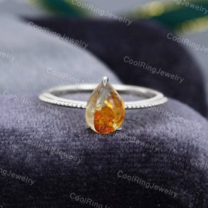 Pear shaped Amber engagement ring White gold vintage engagement ring antique art deco Bridal ring Anniversary gift for women | Natural genuine Gemstone rings, simple unique alternative gemstone engagement rings. #rings #jewelry #bridal #wedding #jewelryaccessories #engagementrings #weddingideas #affiliate #ad