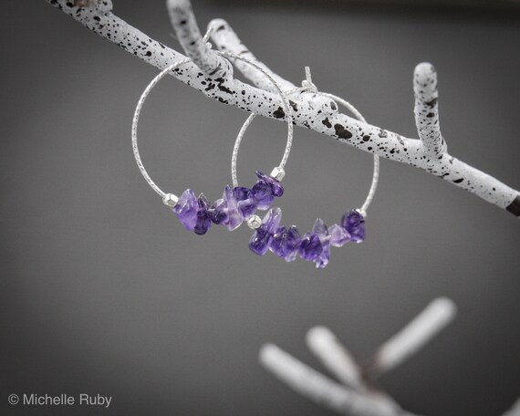 Anxiety Relief Amethyst Small Hoop Earrings Aquarius February Birthstone Anxiety Jewelry