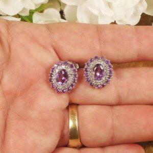 Shop Amethyst Earrings! Natural Amethyst Stud Earrings Sterling, Main Gem . 95 Ct. each 7 x 5 mm Natural Amethyst, 1 mm Amethyst Accent, February Birthstone | Natural genuine Amethyst earrings. Buy crystal jewelry, handmade handcrafted artisan jewelry for women.  Unique handmade gift ideas. #jewelry #beadedearrings #beadedjewelry #gift #shopping #handmadejewelry #fashion #style #product #earrings #affiliate #ad