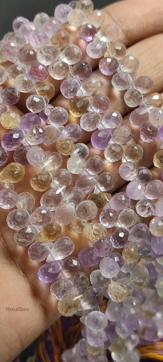 Beautiful Natural Ametrine Faceted Teardrops Shape Gemstone Beads Strand | Ametrine Teardrops Beads Strand |5x7-6x8 Mm Ametrine Beads Strand
