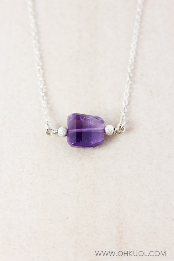 Genuine Purple Amethyst Necklace, February Amethyst, Ametrine Jewelry, Violet Stone Pendant