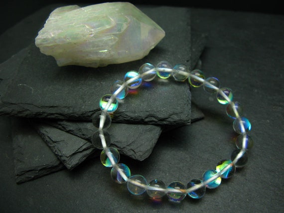 Angel Aura Quartz Genuine Bracelet ~ 7 Inches  ~ 8mm Round Beads