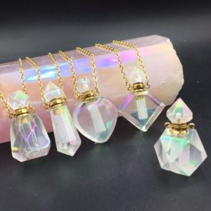 Shop Angel Aura Quartz Jewelry! Angel Aura Quartz Crystal Perfume Necklace Pendant Perfume Bottle Crytstal Heart Diamond Point Essential Oil Bottle Essential Oil Diffuser | Natural genuine Angel Aura Quartz jewelry. Buy crystal jewelry, handmade handcrafted artisan jewelry for women.  Unique handmade gift ideas. #jewelry #beadedjewelry #beadedjewelry #gift #shopping #handmadejewelry #fashion #style #product #jewelry #affiliate #ad
