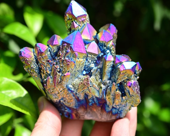 Rainbow Angel Aura Quartz Cluster,angel Aura Crystal Cluster,healing Crystal.