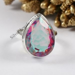 Angel Aura Quartz Ring-Handmade Ring-925 Sterling Silver Ring-Teardrop Angel Aura Quartz Ring-Gift for her-Promise Ring-Anniversary Ring | Natural genuine Gemstone jewelry. Buy crystal jewelry, handmade handcrafted artisan jewelry for women.  Unique handmade gift ideas. #jewelry #beadedjewelry #beadedjewelry #gift #shopping #handmadejewelry #fashion #style #product #jewelry #affiliate #ad