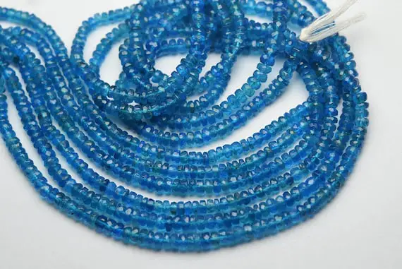 13 Inches Strand,natural Neon Blue Apatite Faceted Rondelle,size 3-3.5mm
