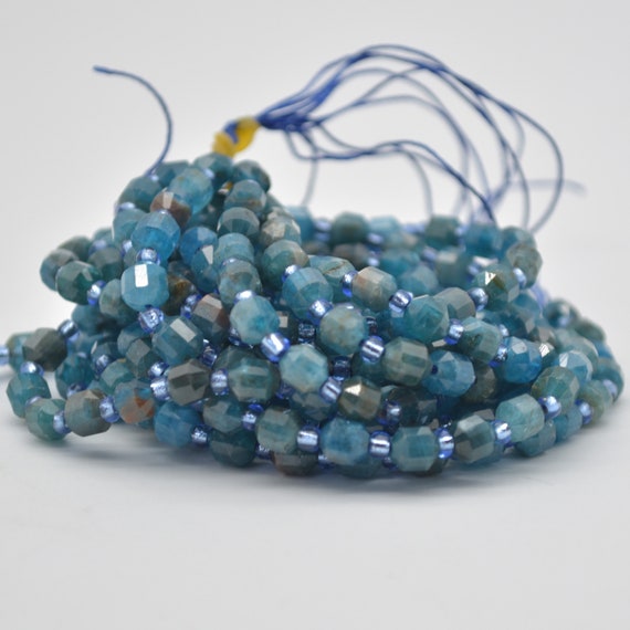 Grade A Natural Blue Apatite Semi-precious Gemstone Double Tip Faceted Round Beads - 5mm X 6mm - 15" Strand