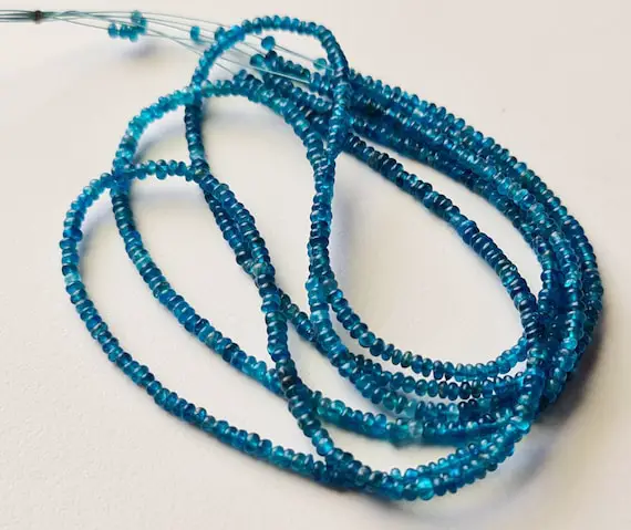 3-3.5mm Neon Apatite Bleads, Neon Blue Apatite Plain Rondelle Beads, 15 Inches Neon Apatite Rondelle Beads For Jewelry - Pksg160
