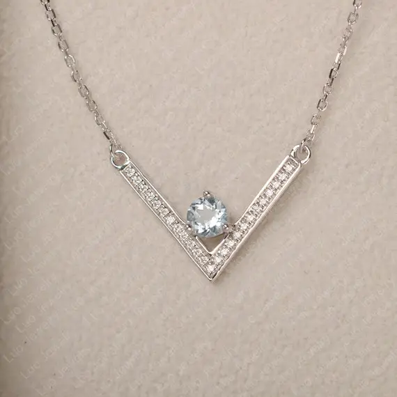 Round Cut Aquamarine Pendant, Sterling Silver, Aquamarine Necklace, Anniversary Gift, March Birthstone