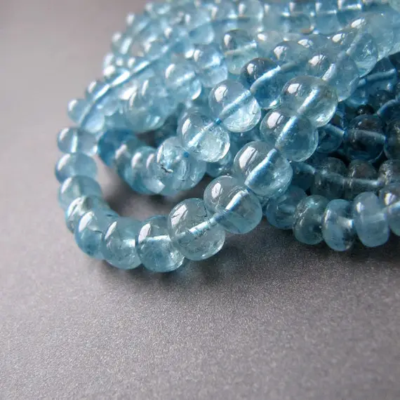 Aquamarine Rondelles • 3.50-6mm • Aa+ Smooth Hand Polished • Genuine Gemstone Beads • Fabulous Natural Colour • Santa Maria Blue
