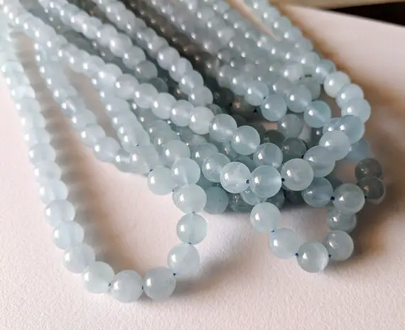 6-6.5mm Aquamarine Plain Round Beads, Natural Plain Round Balls, Aquamarine Jewelry, Aquamarine For Jewelry (8in To 16in Options) - Aag42