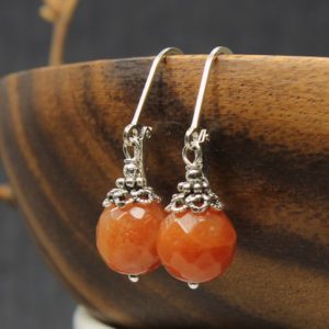 Shop Aventurine Earrings! Red Aventurine Earrings Sterling Silver natural orange gemstone classic simple everyday dangle drops birthday Mother's Day gift women 6385 | Natural genuine Aventurine earrings. Buy crystal jewelry, handmade handcrafted artisan jewelry for women.  Unique handmade gift ideas. #jewelry #beadedearrings #beadedjewelry #gift #shopping #handmadejewelry #fashion #style #product #earrings #affiliate #ad