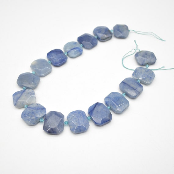 Natural Blue Aventurine Semi-precious Gemstone Faceted Side Drilled Rectangle Pendant / Beads - 15" Strand