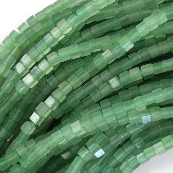 4mm Natural Green Aventurine Cube Beads 15.5" Strand
