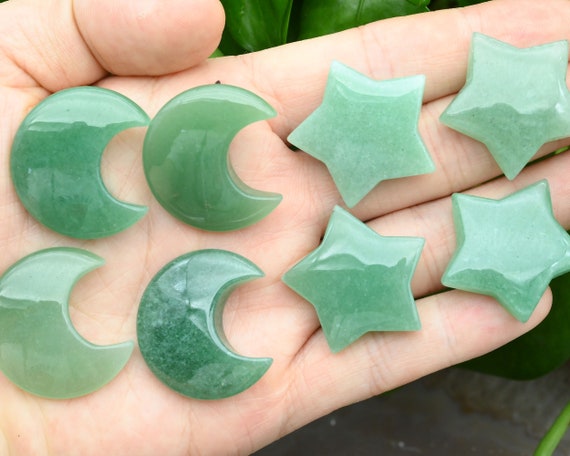Green Aventurine Moon/star Pendants,no Hole Moon/star Pendants,for Diy Jewelry Making,wholesale Pendants,gemstone Moon/star Pendants.