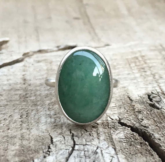 Elegant Oval Emerald Green Aventurine Statement Ring In Sterling Silver | Green Gemstone Ring | Silver Ring | Solitaire Ring
