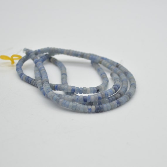 Natural Blue Aventurine Semi-precious Gemstone Flat Heishi Rondelle / Disc Beads - 4mm X 2mm - 15" Strand