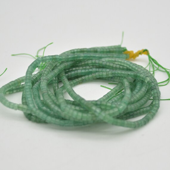 Natural Green Aventurine Semi-precious Gemstone Flat Heishi Rondelle / Disc Beads - 3mm X 2mm - 15" Strand