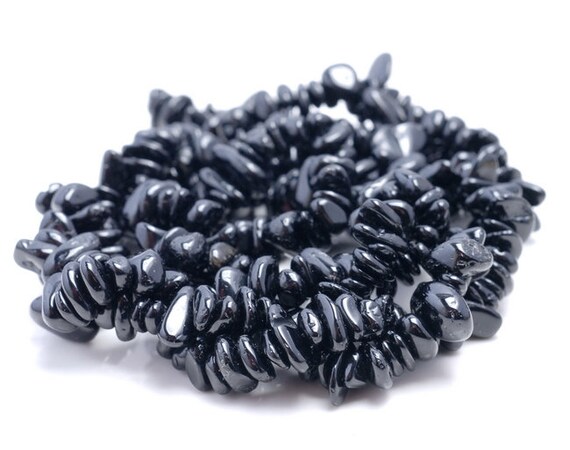7-8mm Black Tourmaline Gemstone Pebble Nugget Chip Loose Beads 16 Inch  (80001744 H-a15)