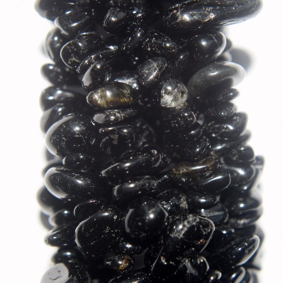 Genuine Black Tourmaline - Freeform Chips Approx. 8 Mm - Long Strand 36"