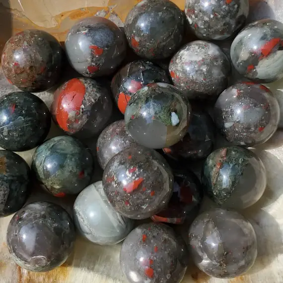 Bloodstone Spheres - 22mm Marble Size - Natural Bloodstone - Gemstone Sphere - Crystal Sphere - Healing Stone - Meditation - Metaphysical