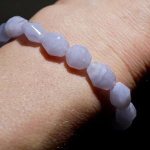Shop Blue Chalcedony Bracelets! Faceted Chalcedony Bracelet 8mm stretchy blue agate bracelet | Natural genuine Blue Chalcedony bracelets. Buy crystal jewelry, handmade handcrafted artisan jewelry for women.  Unique handmade gift ideas. #jewelry #beadedbracelets #beadedjewelry #gift #shopping #handmadejewelry #fashion #style #product #bracelets #affiliate #ad