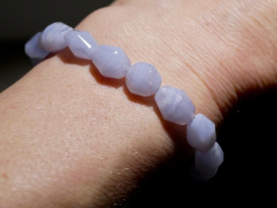 Faceted Chalcedony Bracelet Stretchy Blue Lace Agate Bracelet