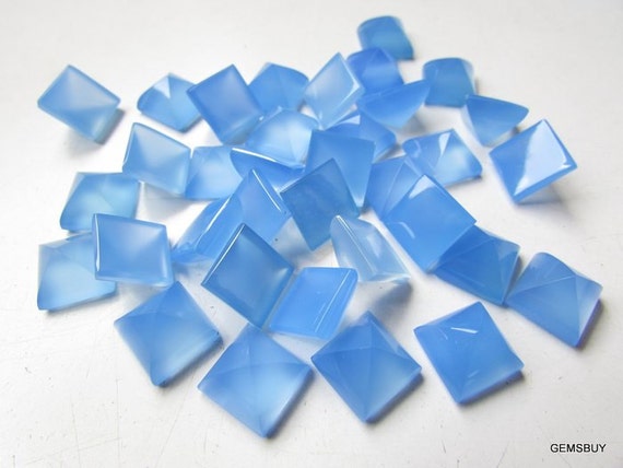 1 Pieces 10mm Blue Chalcedony Pyramid Square Cabochon Gemstone, Blue Chalcedony Cabochon Pyramid Gemstone, Blue Chalcedony Square Pyramid