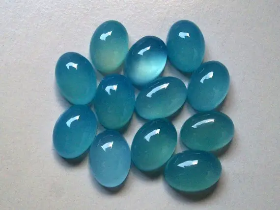 10x12mm Blue Chalcedony Cabochon Oval Loose Gemstone, Blue Chalcedony Oval Cabochon Aaa Quality Gemstone...