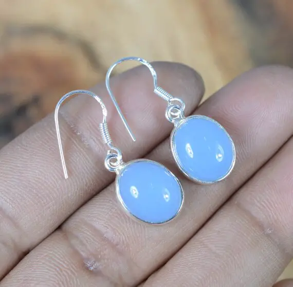 Blue Chalcedony 925 Sterling Silver Gemstone Jewelry 1 Pair Earring