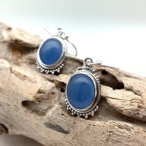 Shop Blue Chalcedony Earrings! Blue Chalcedony Silver Earrings  // Blue Chalcedony Smooth Oval Earrings // Blue Lavender Chalcedony // Chalcedony Earrings // 925 Silver | Natural genuine Blue Chalcedony earrings. Buy crystal jewelry, handmade handcrafted artisan jewelry for women.  Unique handmade gift ideas. #jewelry #beadedearrings #beadedjewelry #gift #shopping #handmadejewelry #fashion #style #product #earrings #affiliate #ad