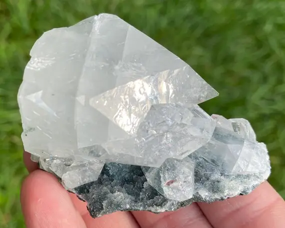 Pointed Apophyllite On Sparkly Blue Chalcedony With Druzy Quartz From India #6