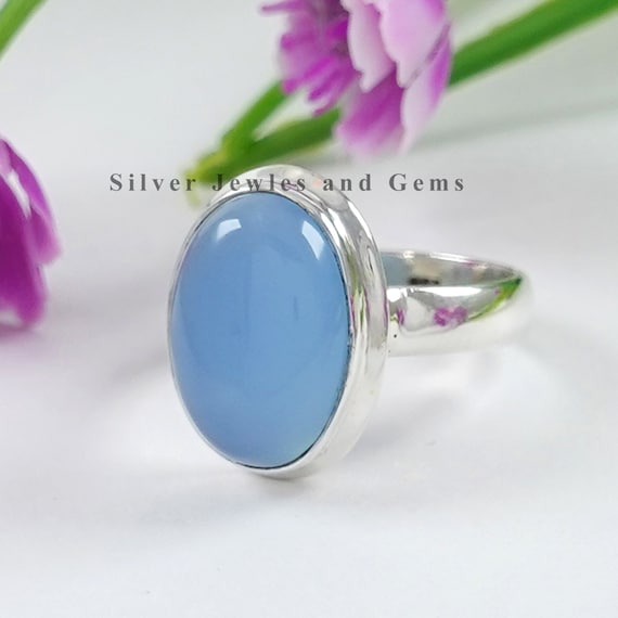 Natural Blue Chalcedony Ring, 925 Sterling Silver Ring, Oval Chalcedony Ring, Handmade Silver Ring, Promise Ring, Sagittarius Birthstone
