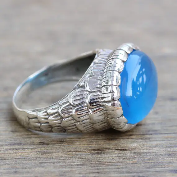 Blue Chalcedony Rings, Statement Rings, Blue Gemstone Rings, Gift For Her, Couple Rings, Sterling Silver Jewelry, Unisex Rings, Mens Ring