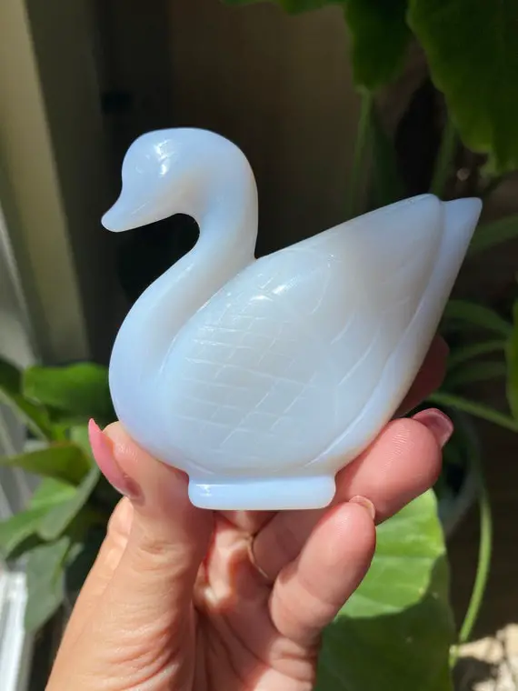 Blue Chalcedony Swan Figurine, Duck, Bird