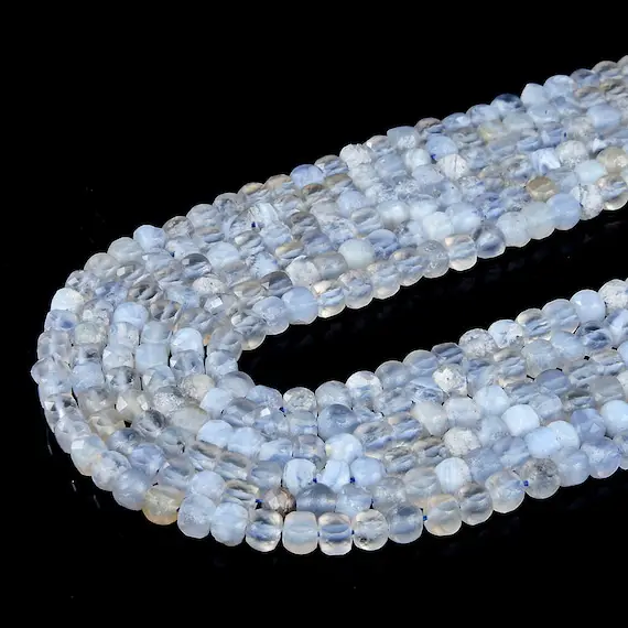 4mm Chalcedony Blue Lace Agate Gemstone Grade Aa Micro Faceted Square Cube Loose Beads (p23)