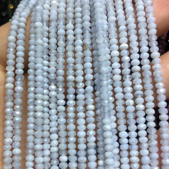 Blue Lace Agate Rondelle Faceted Beads, Natural Gemstone Beads, Stone Beads For Jewelry Making 2x3mm 15''