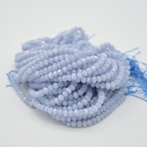 Grade A Natural Blue Lace Agate Semi-precious Gemstone Faceted Rondelle Spacer Beads - 3mm X 5mm -  15" Strand