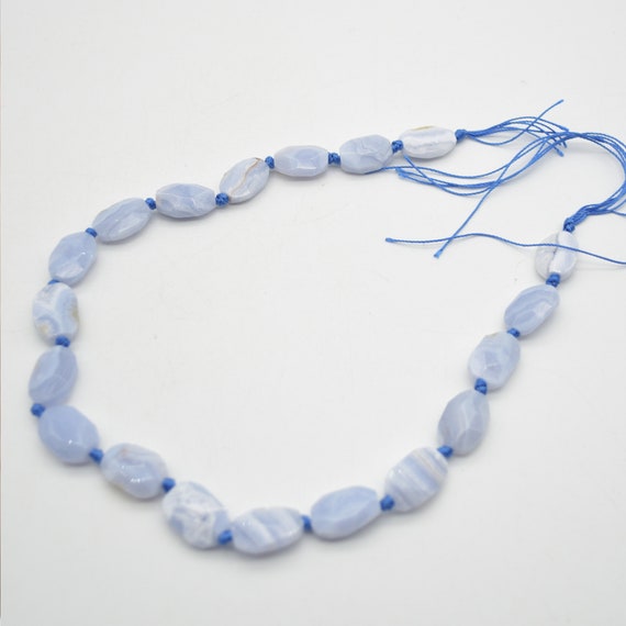 Natural Blue Lace Agate Semi-precious Gemstone Faceted Cross Drilled Rectangle Pendant / Beads - 15" Strand