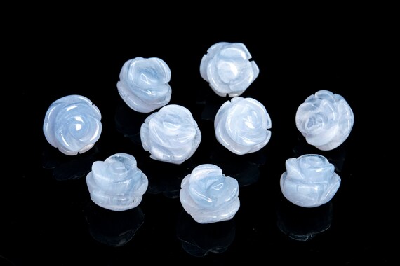 5 Beads Blue Lace Agate Handcrafted Beads Rose Carved Genuine Natural Flower  Gemstone 8mm 10mm 12mm Bulk Lot Options