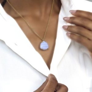 Shop Blue Lace Agate Pendants! Blue Lace Agate Pendant · Triangle Necklace · Custom Cut Gemstone Pendant · Personalized Pendant · Trillion Necklace | Natural genuine Blue Lace Agate pendants. Buy crystal jewelry, handmade handcrafted artisan jewelry for women.  Unique handmade gift ideas. #jewelry #beadedpendants #beadedjewelry #gift #shopping #handmadejewelry #fashion #style #product #pendants #affiliate #ad