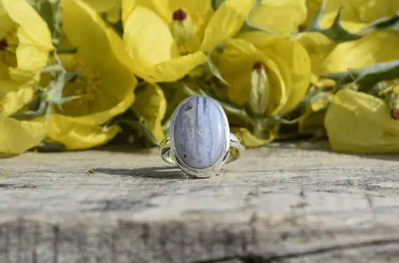 Blue Lace Agate Ring, Sterling Silver Ring, Oval Blue Agate, Oval Silver Ring, Boho Ring, Gemstone Ring, Statement Ring, Women Ring, Casual