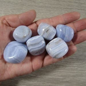 Shop Tumbled Blue Lace Agate Crystals & Pocket Stones! Blue Lace Agate Large Tumbled Stone TT 162 | Natural genuine stones & crystals in various shapes & sizes. Buy raw cut, tumbled, or polished gemstones for making jewelry or crystal healing energy vibration raising reiki stones. #crystals #gemstones #crystalhealing #crystalsandgemstones #energyhealing #affiliate #ad