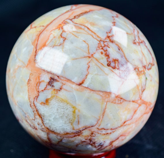 Red Veined Calcite Sphere 2.9" Diameter Weighs 1.29  Pounds